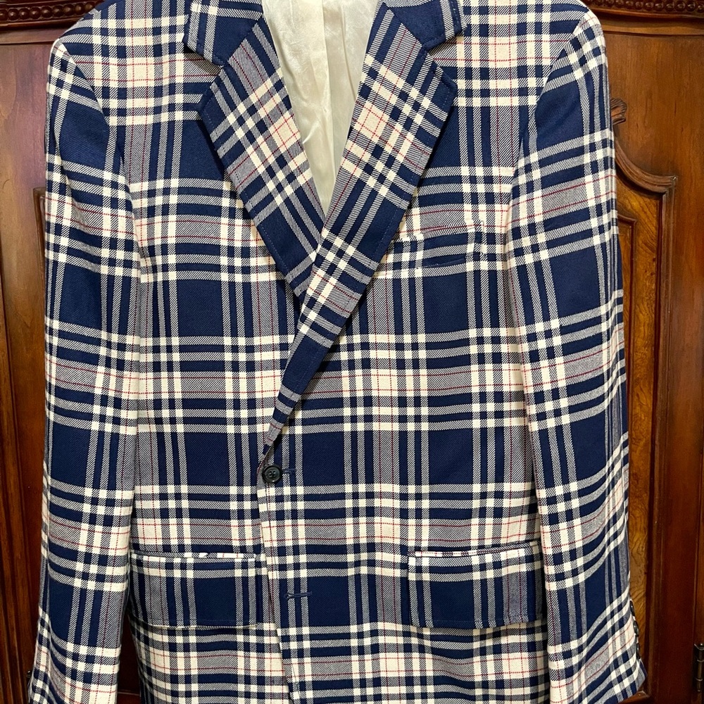 Lord & Taylor Navy and White Plaid Blazer